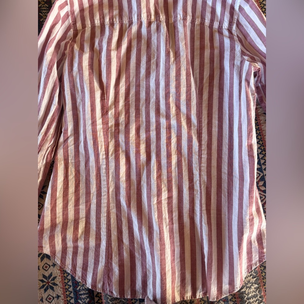 J Crew Mercantile Striped Linen Cotton Button-Up Pink Red Shirt Beach Spring S - Picture 6 of 6